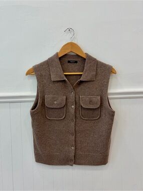 Massimo Dutti Collared Knit Vest in Taupe